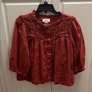 Calypso St Barth Orange Textured Smocked Blouse Large